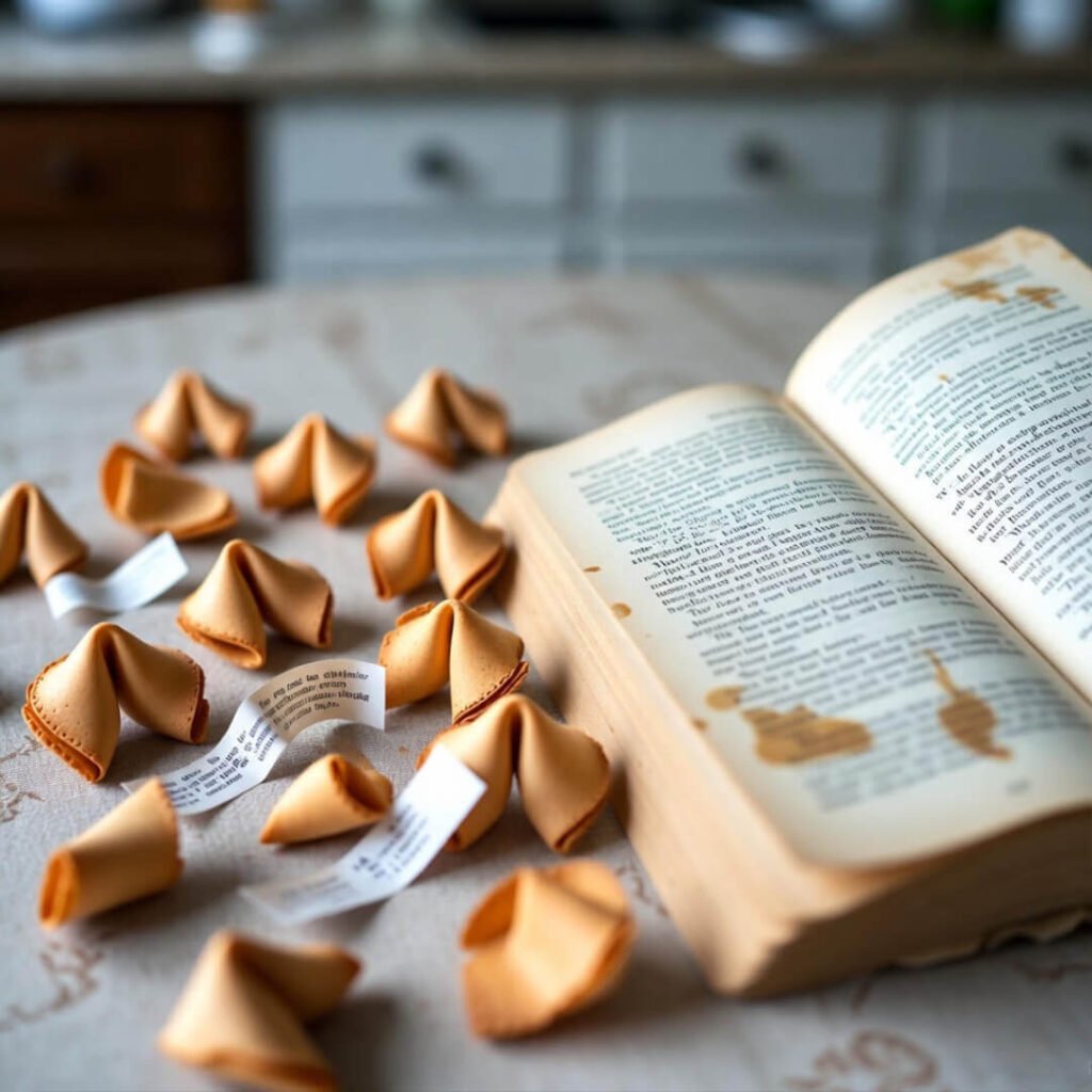 Fortune cookies circle stained book.