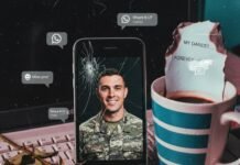 10 Online Dating Scams You Must Recognize Immediately Cracked phone screen with soldier, burnt letter, wilting rose.