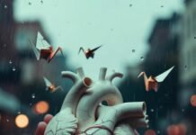 Why People Fear Nontraditional Relationship Styles Hands cradle cracked heart with glowing circuits, rainy dusk.