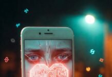 AI Matchmaking: Can Algorithms Find Your Soulmate? Cracked phone glows neon heart, burrito, tired eyes.