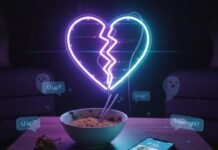 The Most Controversial Dating Opinions of 2025 A heart-shaped neon sign flickers over cold ramen and a phone.