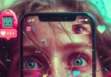 Social Media Stalking: Normal Curiosity or Red Flag? Trapped face screaming through cracked phone screen